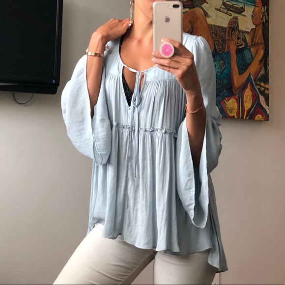 Free People Tops - Free People • 70s baby blue blouse